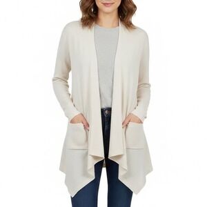 Mudd Cardigan Sweater Womens XS Beige Stretch Knit Ribbed Open Front Long Sleeve